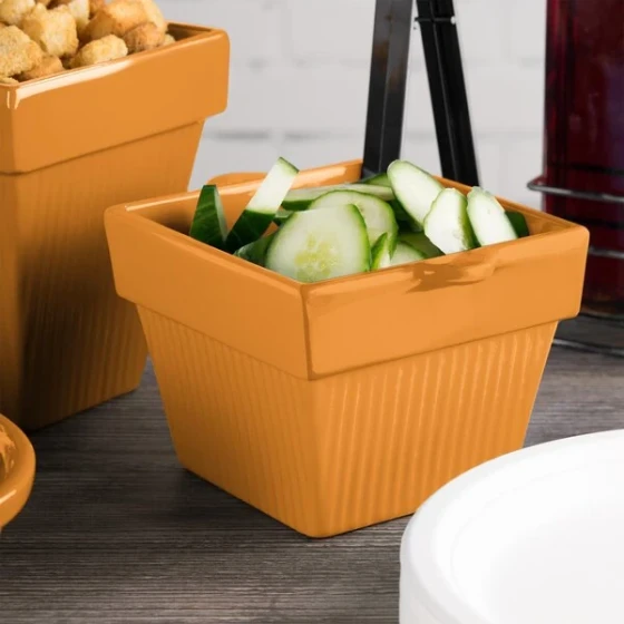 TableCraft CW1460X 1.5 Qt. Orange Cast Aluminum Square Condiment Bowl