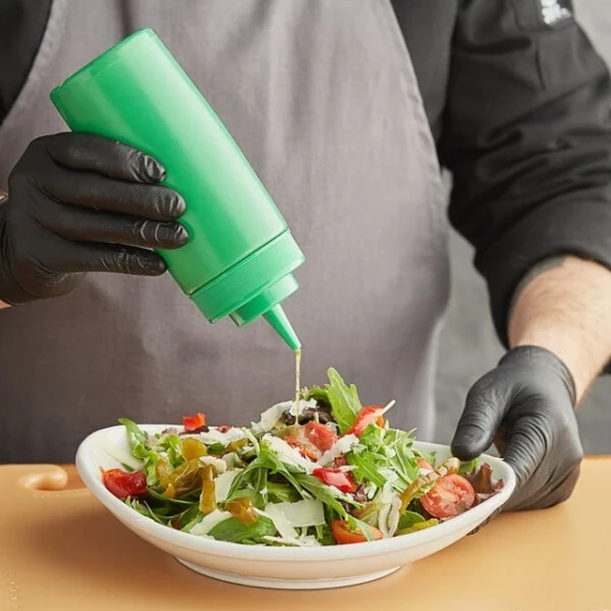 Choice 16 oz. Green Wide Mouth Squeeze Bottle - 6/Pack