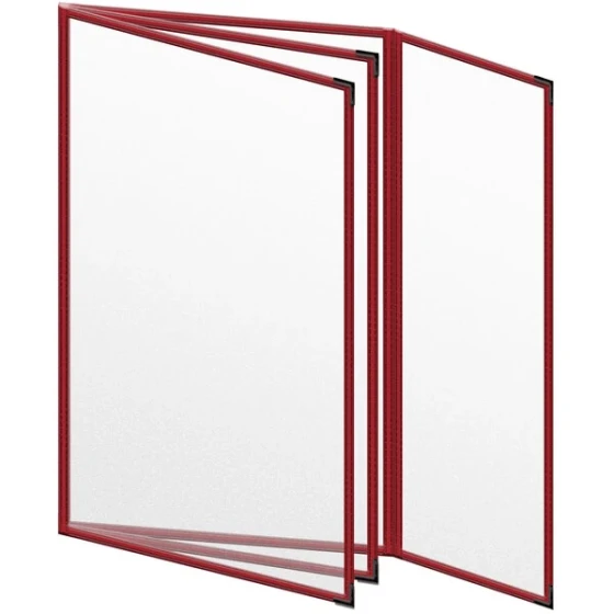 H. Risch, Inc. TETBQ Deluxe Sewn 8 1/2" x 14" Red 8 View Vinyl Menu Cover with Black Smooth Corners and Matte Finish