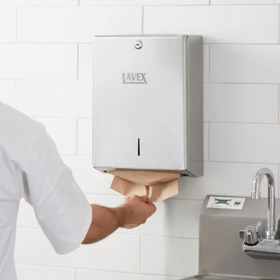 Lavex Stainless Steel C-Fold or Multifold Surface-Mounted Paper Towel Dispenser