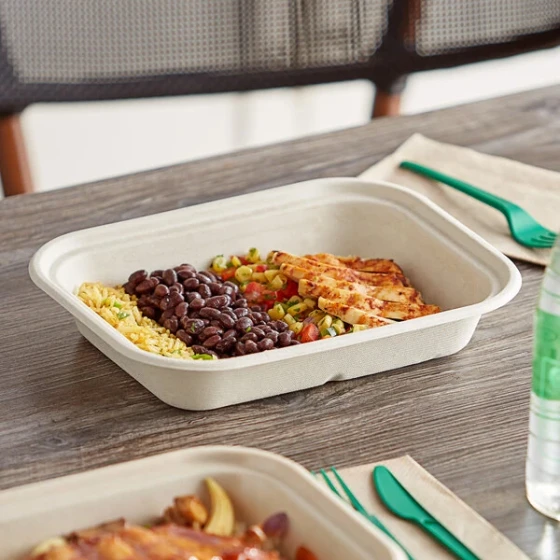 World Centric 36 oz. Compostable Rectangular Fiber Container with Leaf Plus - 400/Case