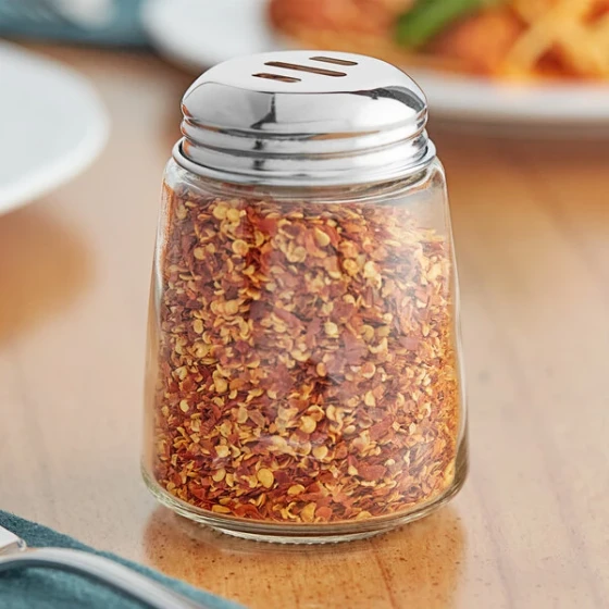 TableCraft 8 oz. Modern Glass Cheese Shaker with Chrome Plated Slotted Top