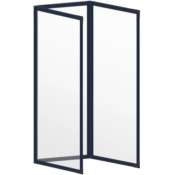 H. Risch, Inc. TET Deluxe Sewn 4 1/4" x 14" Blue 6 View Foldout Vinyl Menu Cover With Black Smooth Corners and Matte Finish