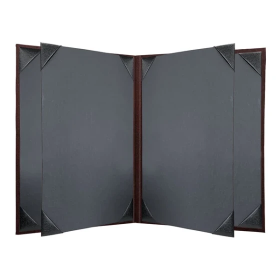 H. Risch, Inc. 5 1/2" x 8 1/2" Wine Tuxedo Leather Customizable 6 View Menu Cover with Picture Corners
