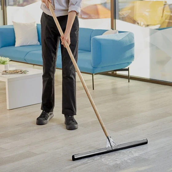 Lavex 30" Black Double Neoprene Foam Floor Squeegee with Metal Frame and 60" Wood Handle