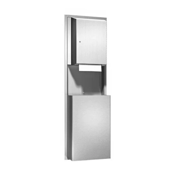 American Specialties, Inc. Traditional 10-046926 Stainless Steel Semi-Recessed Auto-Cut Roll Paper Towel Dispenser with 13.5 Gallon Waste Receptacle