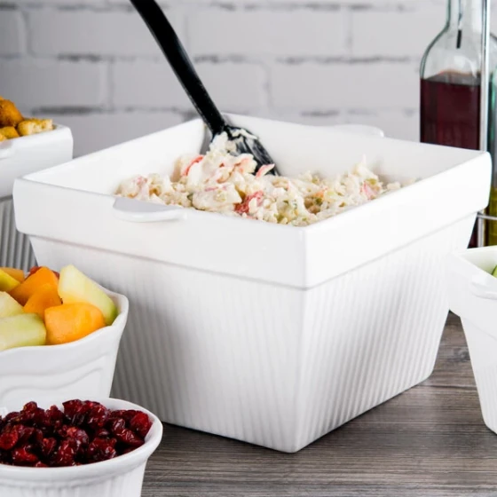 TableCraft CW1490W 6.5 Qt. White Cast Aluminum Square Bowl