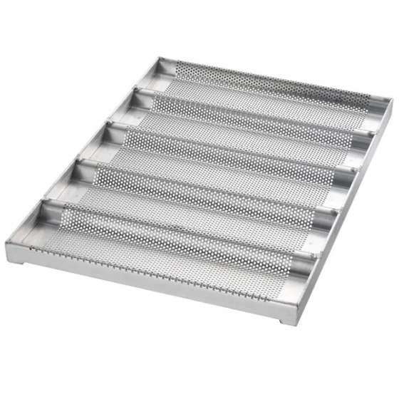 Chicago Metallic 49014 Glazed Aluminized Steel Half Size Sub / Sandwich Bun Pan - 5 Molds