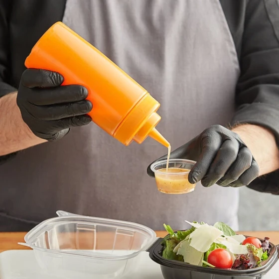 Choice 16 oz. Orange Wide Mouth Squeeze Bottle - 6/Pack
