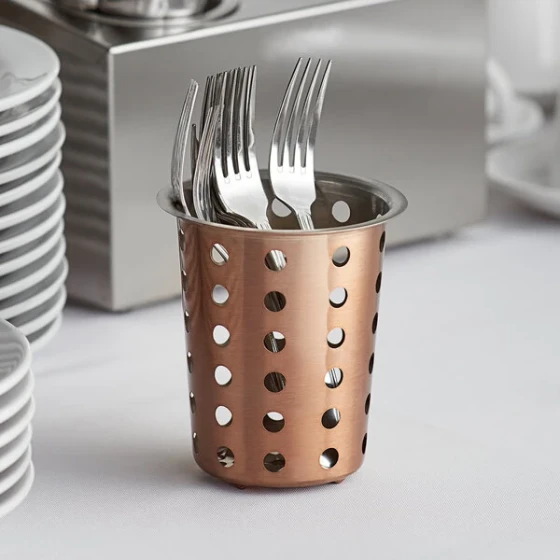 Choice Perforated Copper Finish Flatware Holder Cylinder