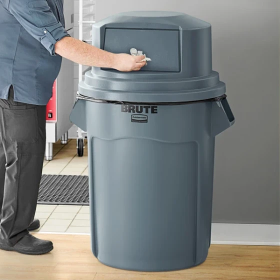Rubbermaid® BRUTE 55 Gallon Gray Trash Can with Gray Round Dome Top