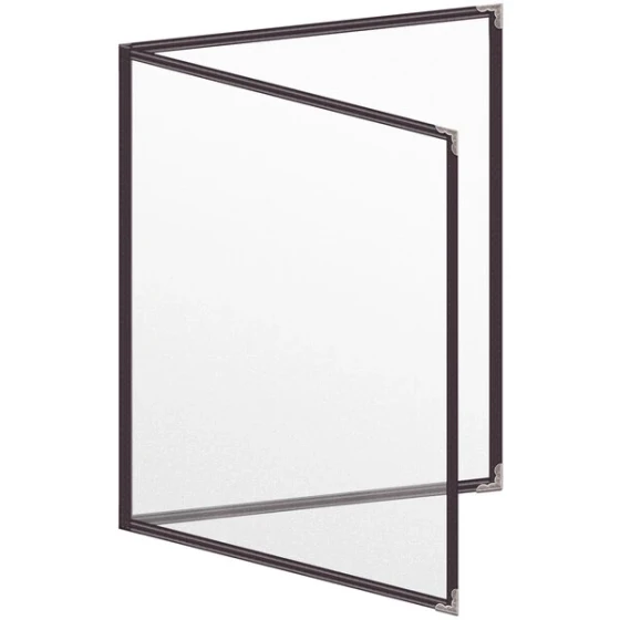 H. Risch, Inc. TED Deluxe Sewn 8 1/2" x 11" Brown 4 View Menu Cover with Silver Decorative Corners and Matte Finish