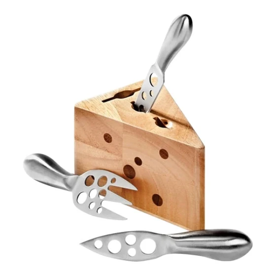 Franmara 4-Piece Cheese Knife / Fork Set with Rubberwood Wedge 1081 BX