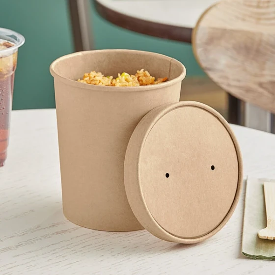Choice 32 oz. Kraft Poly-Coated Paper Food Cup with Vented Paper Lid - 25/Pack
