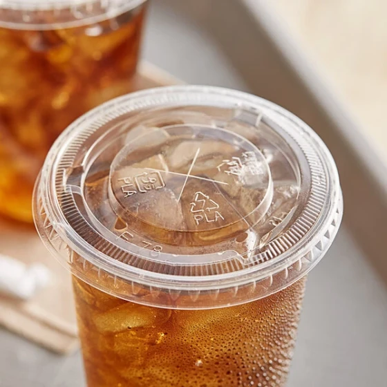 EcoChoice 10 oz. PLA Compostable Plastic Cold Cup Lid with Straw Slot - 50/Pack