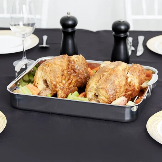 Vollrath 49433 Miramar® Display 4.6 Qt. Tri-Ply Stainless Steel Roasting Pan - 14 11/16" x 11 13/16" x 2"