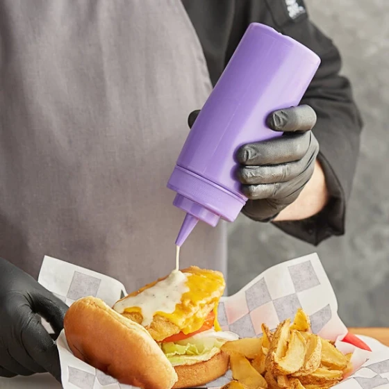 Choice 16 oz. Purple Wide Mouth Squeeze Bottle - 6/Pack