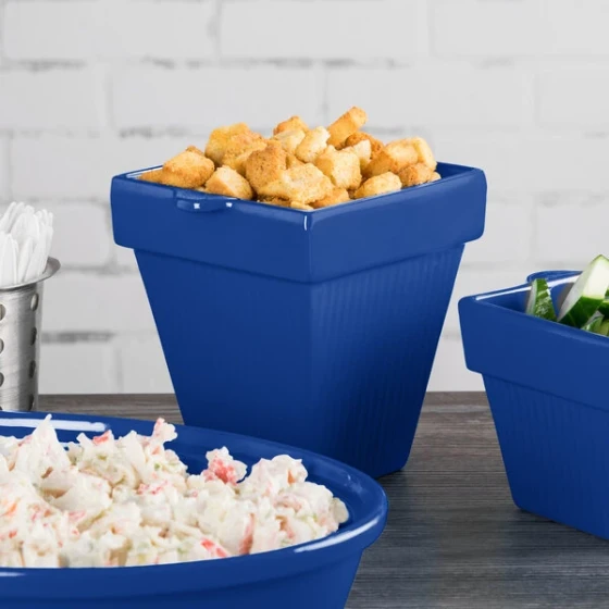 TableCraft CW1470CBL 2 Qt. Cobalt Blue Cast Aluminum Square Condiment Bowl