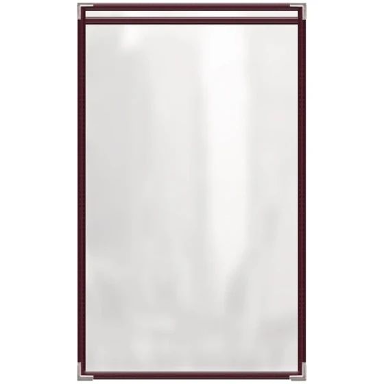 H. Risch, Inc. TES Deluxe Sewn 8 1/2" x 14" Maroon 2 View Vinyl Menu Cover with Silver Smooth Corners and Gloss Finish