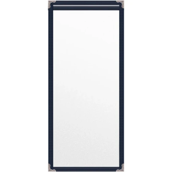 H. Risch, Inc. TES Deluxe Sewn 5 1/2" x 14" Blue 2 View Vinyl Menu Cover with Silver Decorative Corners and Matte Finish