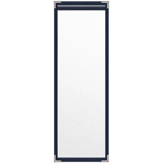 H. Risch, Inc. TES Deluxe Sewn 4 1/4" x 14" Blue 2 View Vinyl Menu Cover with Silver Smooth Corners and Matte Finish
