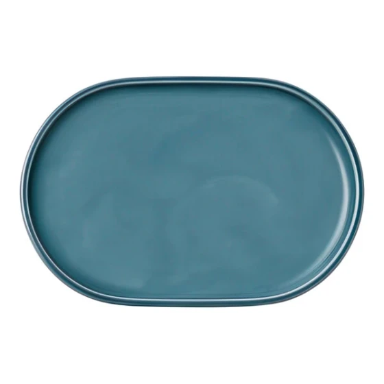 Schonwald Companion 9 1/8" x 6 3/8" Petrol Blue Porcelain Coupe Platter - 6/Case