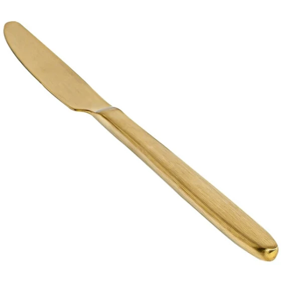 Front of the House Luca Colored 9 1/4" 18/10 Stainless Steel Extra Heavy Weight Matte Brass Dinner Knife - 12/Case