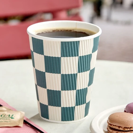 Choice 12 oz. Double Wall Ripple Navy Checkered Paper Hot Cup - 500/Case