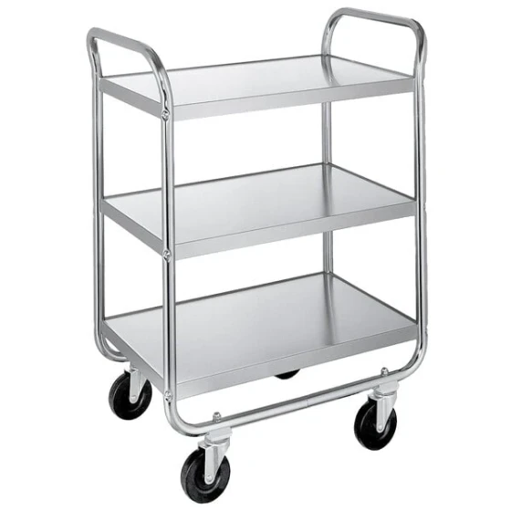 Lakeside 489 Medium-Duty Stainless Steel Three Shelf Tubular Utility Cart with Chrome-Plated Legs / Frame - 27" x 20" x 35"