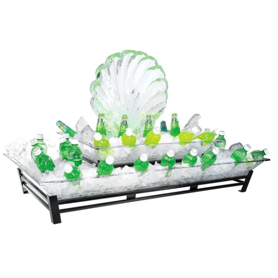 Cal-Mil IP402-39 Two Tier Platinum Metal Ice Housing System with Ice Pan, Drainage Hose, and LED Lighting - 24" x 48" x 12 1/2"