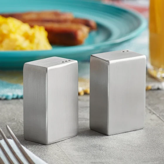 American Metalcraft SP4 2 oz. Brushed Stainless Steel Rectangular Salt and Pepper Shaker Set - 12/Case