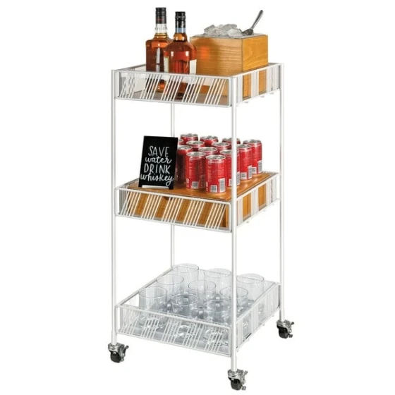 Cal-Mil 4111-15 Portland White 3-Tier Merchandiser Cart with Plastic Inserts- 15" x 14" x 35"