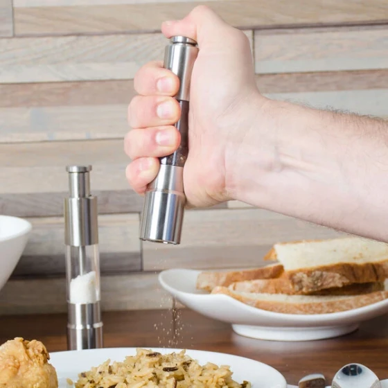 American Metalcraft PMG6 6" Stainless Steel Presto Push Pepper / Salt Mill