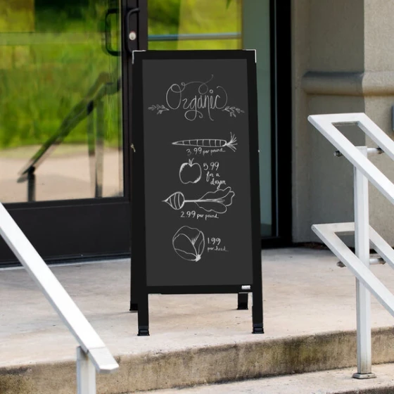 Aarco BA-3B 42" x 18" Black Aluminum A-Frame Sign Board with Black Chalkboard