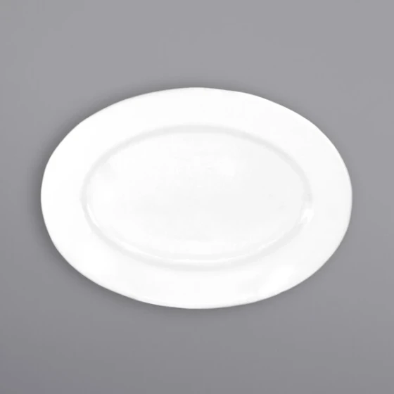 International Tableware Dover 15 1/2" x 11 1/8" Oval European White Wide Rim Porcelain Platter - 12/Case