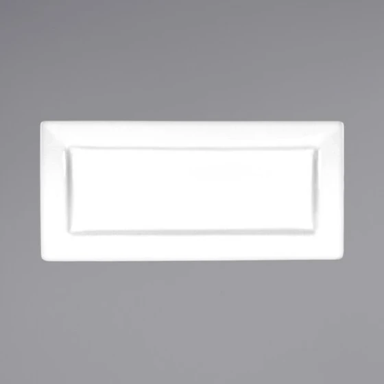 International Tableware Elite 14" x 7" Bright White Rectangular Porcelain Platter - 12/Case