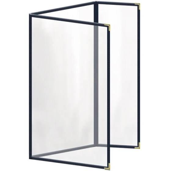 H. Risch, Inc. TEDQ Deluxe Sewn 8 1/2" x 14" Blue 6 View Menu Cover with Gold Smooth Corners and Glossy Finish