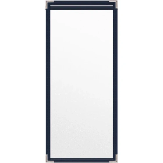 H. Risch, Inc. TES Deluxe Sewn 5 1/2" x 14" Blue 2 View Vinyl Menu Cover with Silver Smooth Corners and Matte Finish