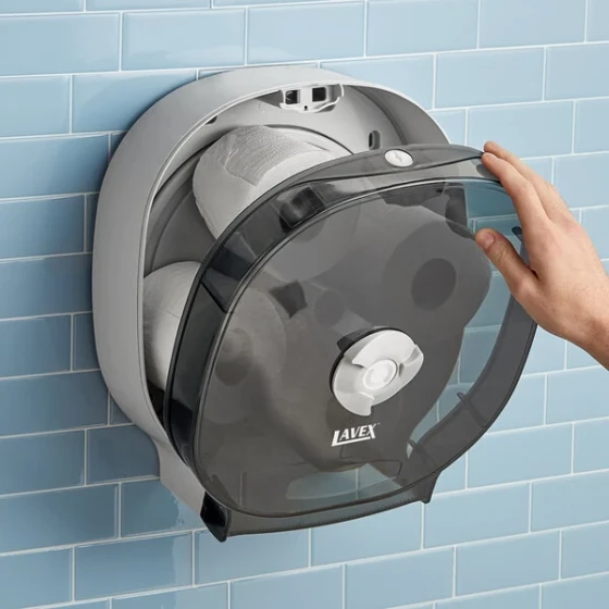 Lavex Black 5 1/4" Four Roll Carousel Toilet Tissue Dispenser Kit with 96 Toilet Paper Rolls