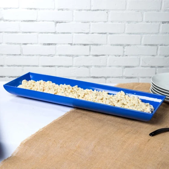TableCraft CW11047CBL 25" x 8" x 2 1/2" Cobalt Blue Cast Aluminum Flared Rectangular Platter