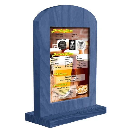 Menu Solutions WTARCH-A 4" x 6" True Blue Arched Wood Menu Tent with Straight Base