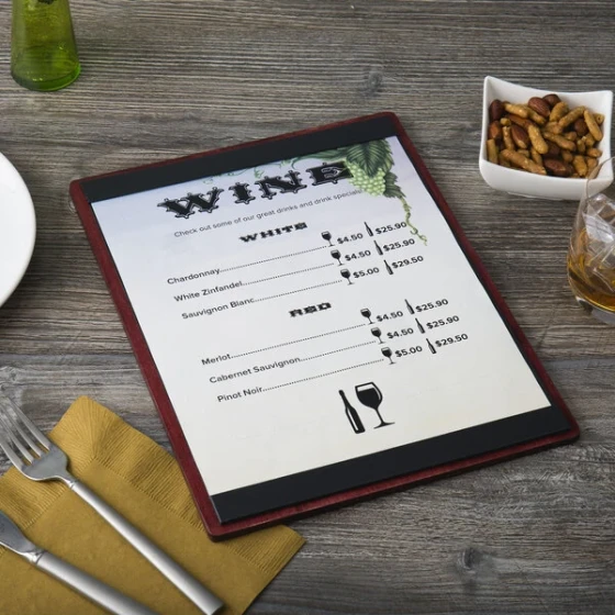 Menu Solutions WDSTR-C Mahogany 8 1/2" x 11" Customizable Wood Menu Board with Top and Bottom Strips