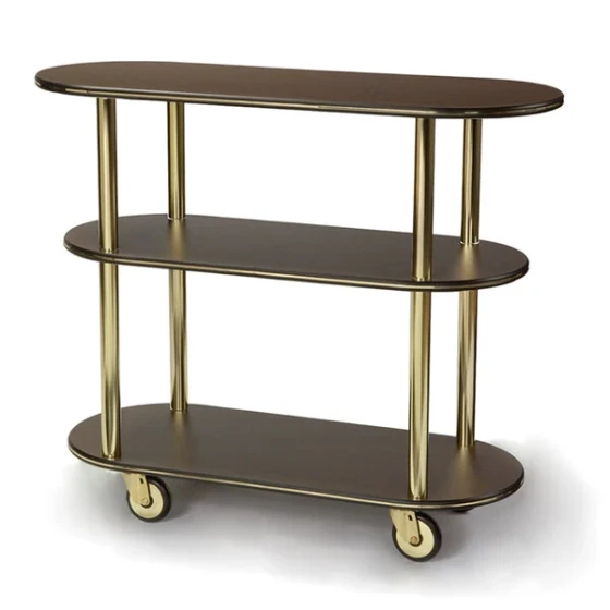 Geneva 36200-11 Oval 3 Shelf Laminate Table Side Service Cart with Mahogany Finish - 16" x 42 3/8" x 35 1/4"