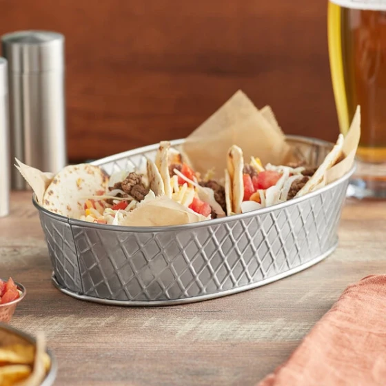 TableCraft 10036 Lattice 9 1/2" x 6" Oval Stainless Steel Platter