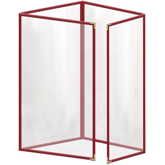 H. Risch, Inc. TETQ Deluxe Sewn 8 1/2" x 14" Red 8 View Foldout Vinyl Menu Cover with Gold Smooth Corners and Gloss Finish