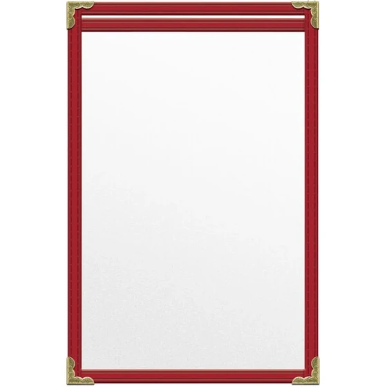 H. Risch, Inc. TES Deluxe Sewn 5 1/2" x 8 1/2" Red 2 View Vinyl Menu Cover with Gold Decorative Corners and Matte Finish