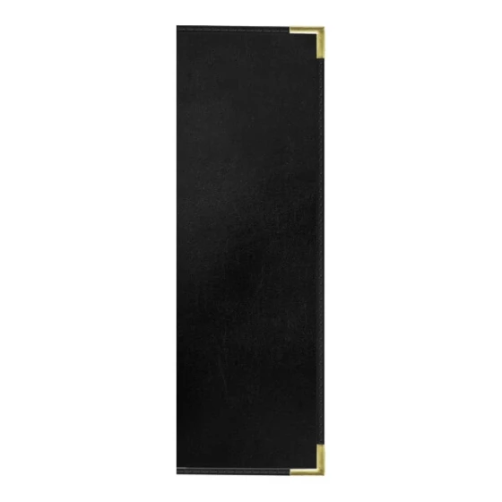H. Risch, Inc. 4 1/4" x 14" Black Tuxedo Leather Customizable 2 View Menu Cover with Interior Pockets