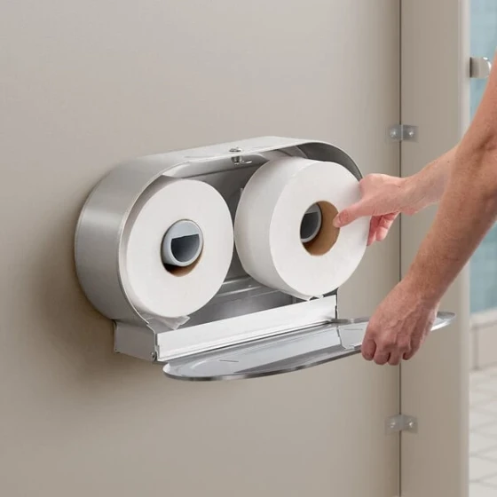 Lavex Stainless Steel Surface-Mounted Jumbo Double-Roll Toilet Tissue Dispenser