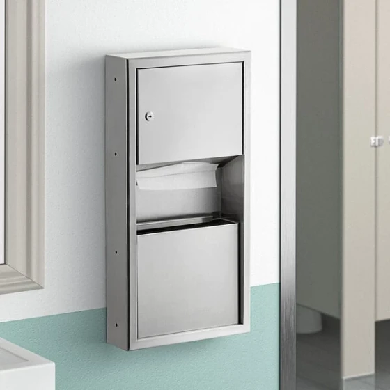 Lavex Stainless Steel C-Fold / Multifold Surface-Mounted Paper Towel Dispenser with 2 Gallon Waste Receptacle