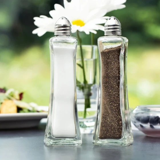 TableCraft 81 2 oz. Metro Glass Salt and Pepper Shaker with Nickel Plated Steel Top - 24/Case